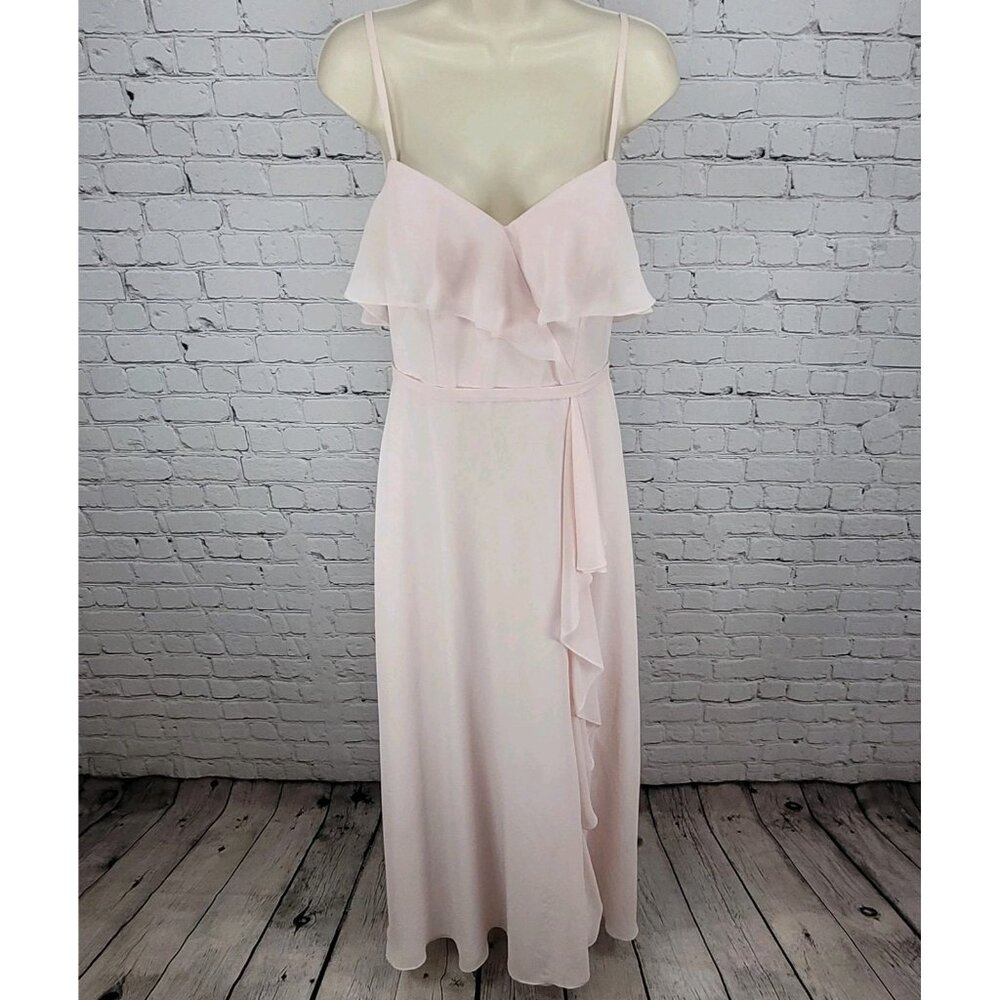 Azazie Pink Chiffon Empire Waist Strappy Padded Lined Maxi Gown Dress Size A6